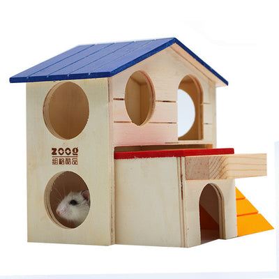 Wooden Hamster Toys Blue Top Villa Hamster