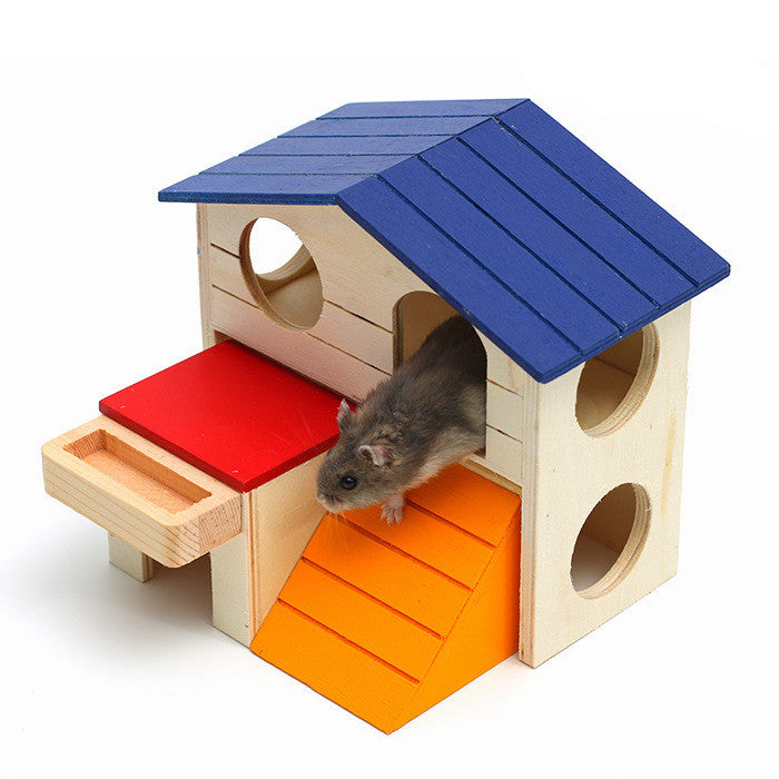 Wooden Hamster Toys Blue Top Villa Hamster