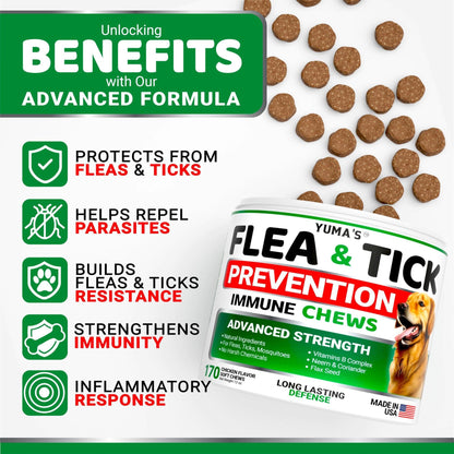 Flea and Tick Prevention for Dogs Chewables 170 Treats Natural Dog Flea and Tick Treatment All Breeds &amp; Ages Made in USA
