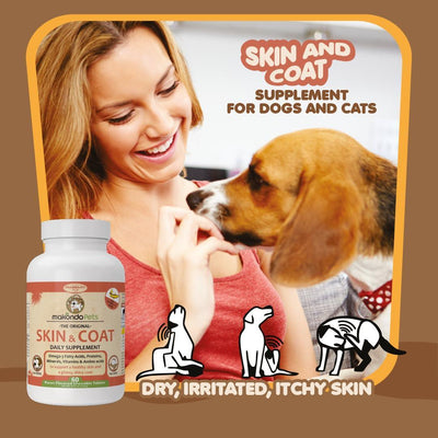 Skin and Coat Supplement with Fish Oil and Omega 3 for Dogs and Cats Dog Itch Relief Pet Supplement for Shedding Dry Itchy Skin and Allergies Dog Allergy Treatment Vitamins 60 Chewable Tablets