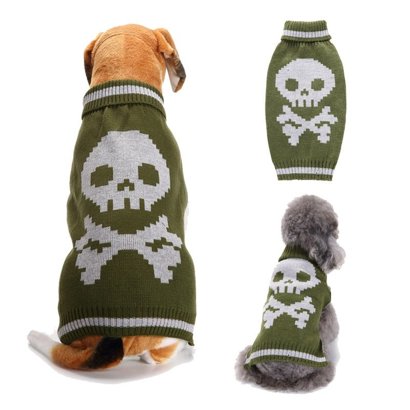 Pet Dog Halloween Costume Pumpkin Skull Death Pattern Pet Knit Sweater