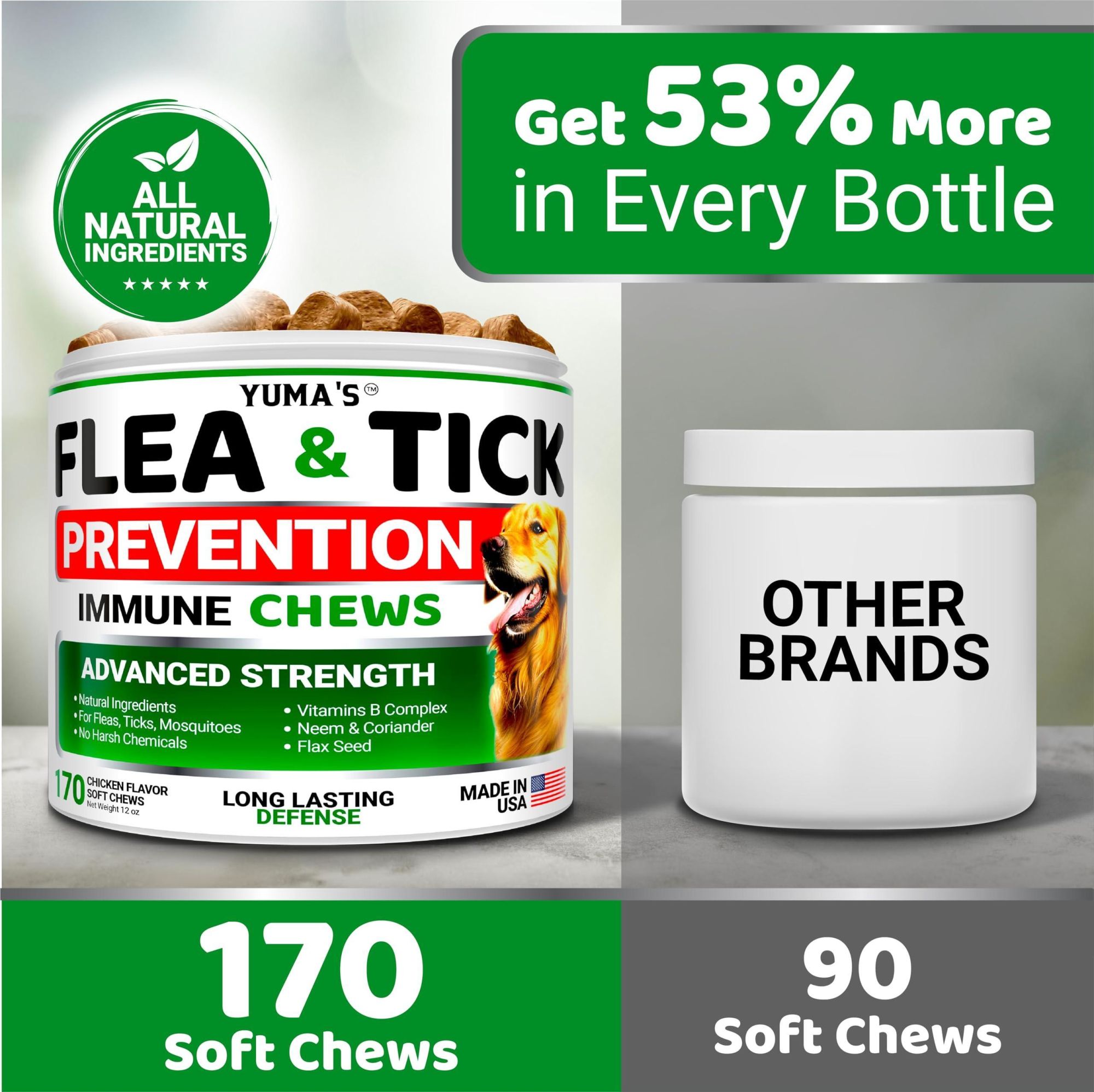 Flea and Tick Prevention for Dogs Chewables 170 Treats Natural Dog Flea and Tick Treatment All Breeds &amp; Ages Made in USA
