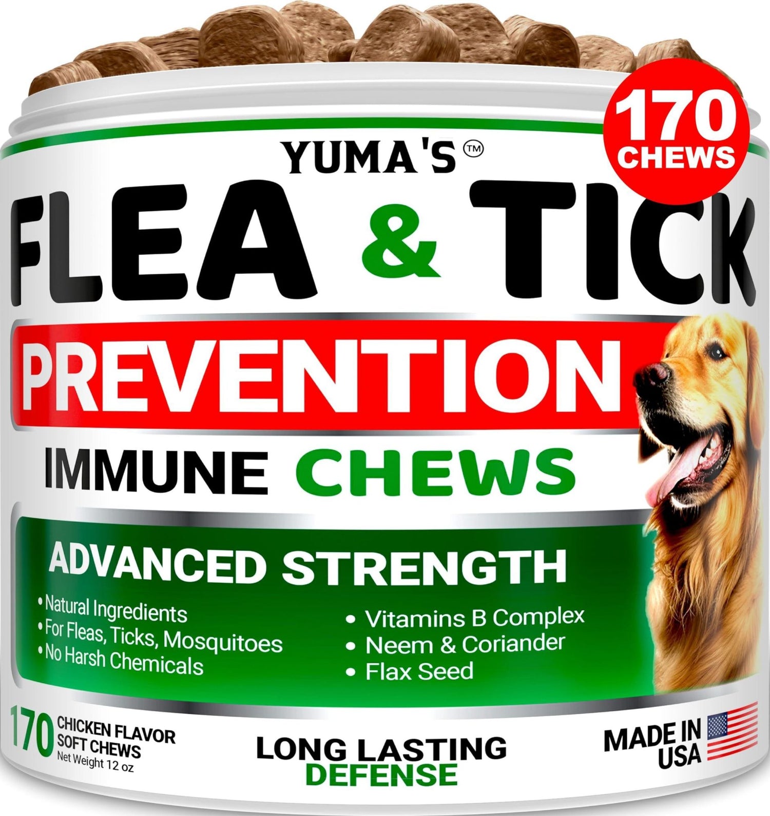 Flea and Tick Prevention for Dogs Chewables 170 Treats Natural Dog Flea and Tick Treatment All Breeds &amp; Ages Made in USA