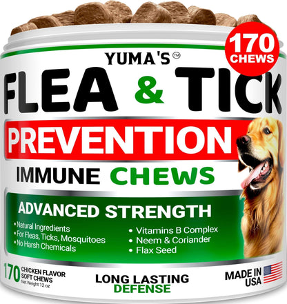 Flea and Tick Prevention for Dogs Chewables 170 Treats Natural Dog Flea and Tick Treatment All Breeds &amp; Ages Made in USA