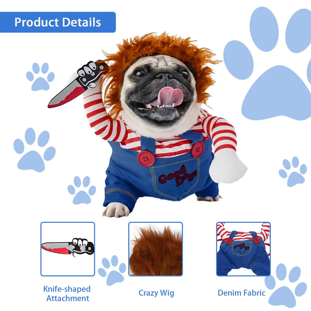 Pet Deadly Doll Costume Chucky Dog Cosplay Halloween Christmas Party Clothes for Dogs