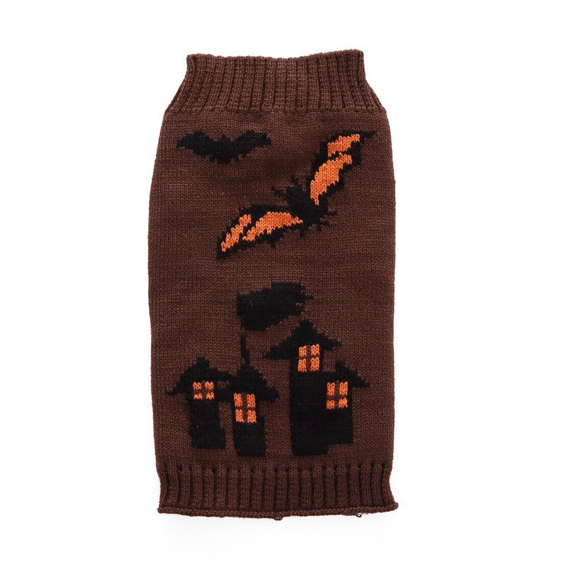 Pet Dog Halloween Costume Pumpkin Skull Death Pattern Pet Knit Sweater