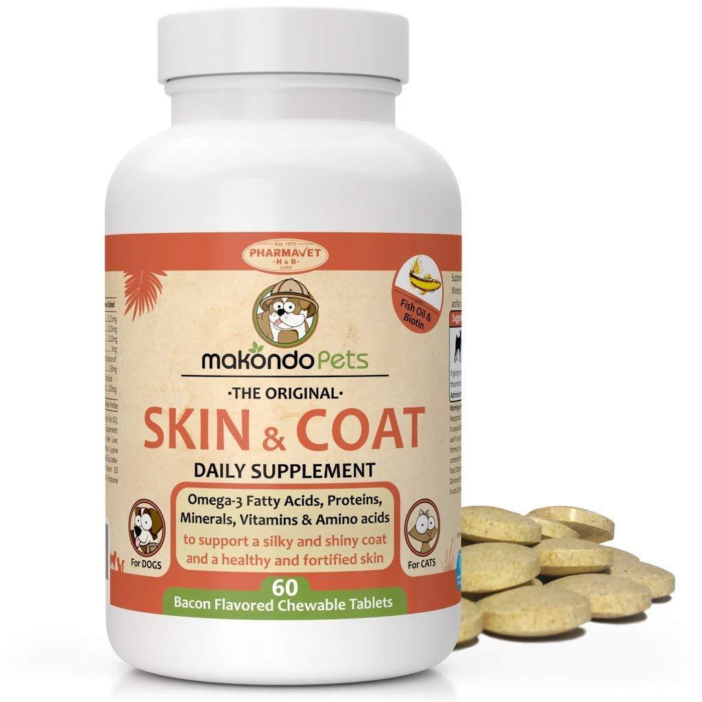 Skin and Coat Supplement with Fish Oil and Omega 3 for Dogs and Cats Dog Itch Relief Pet Supplement for Shedding Dry Itchy Skin and Allergies Dog Allergy Treatment Vitamins 60 Chewable Tablets